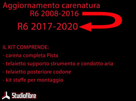 Carena PISTA Completa AVIOFIBRA (Inclusi ganci rapidi) Aggiornamento YAMAHA YZF R6 - 2008-2016 nuovo modello dal 2017-